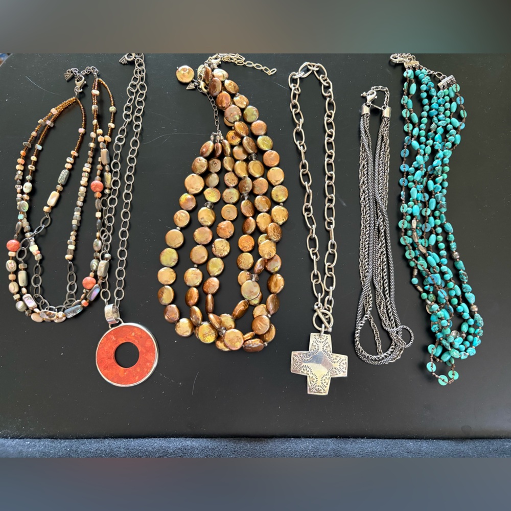 Silpada and Lia Sophia
Six necklaces teal bronze silver blue orange coral